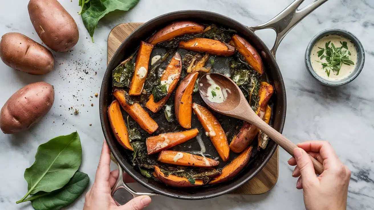 Sweet potato and kale skillet bowl dis