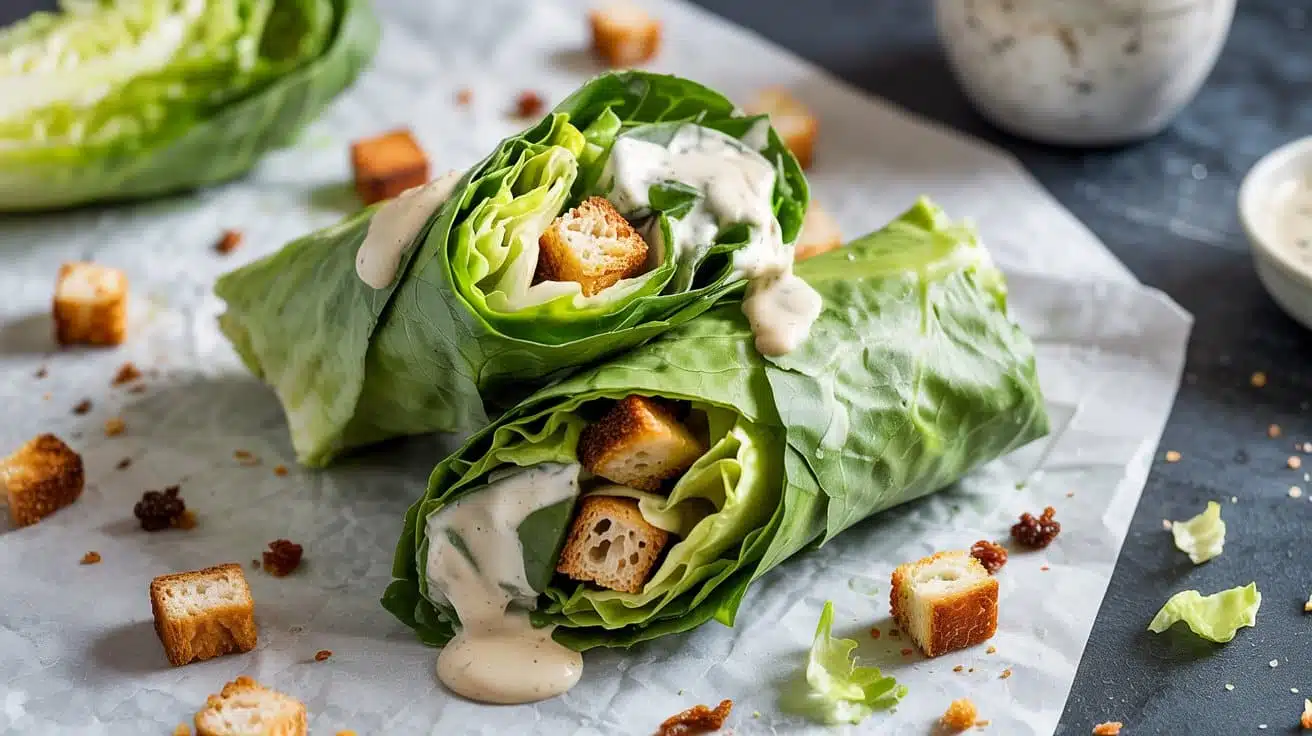 Vegan caesar wrap with crispy romaine