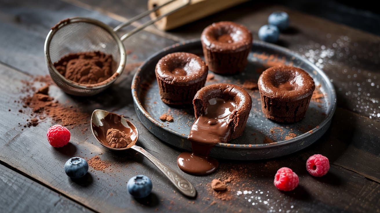 Chocolate lava cake a dramatic rustic