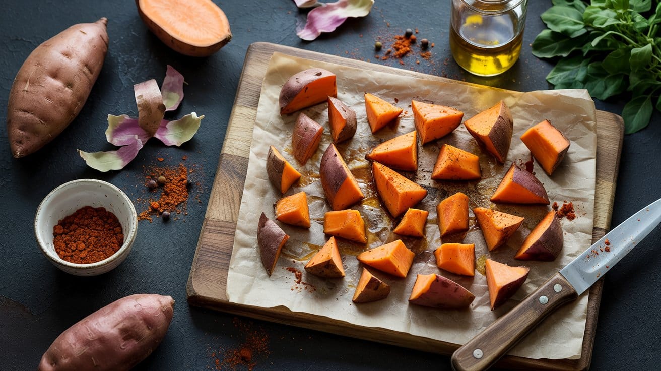 Crispy roasted sweet potatoes a warm i