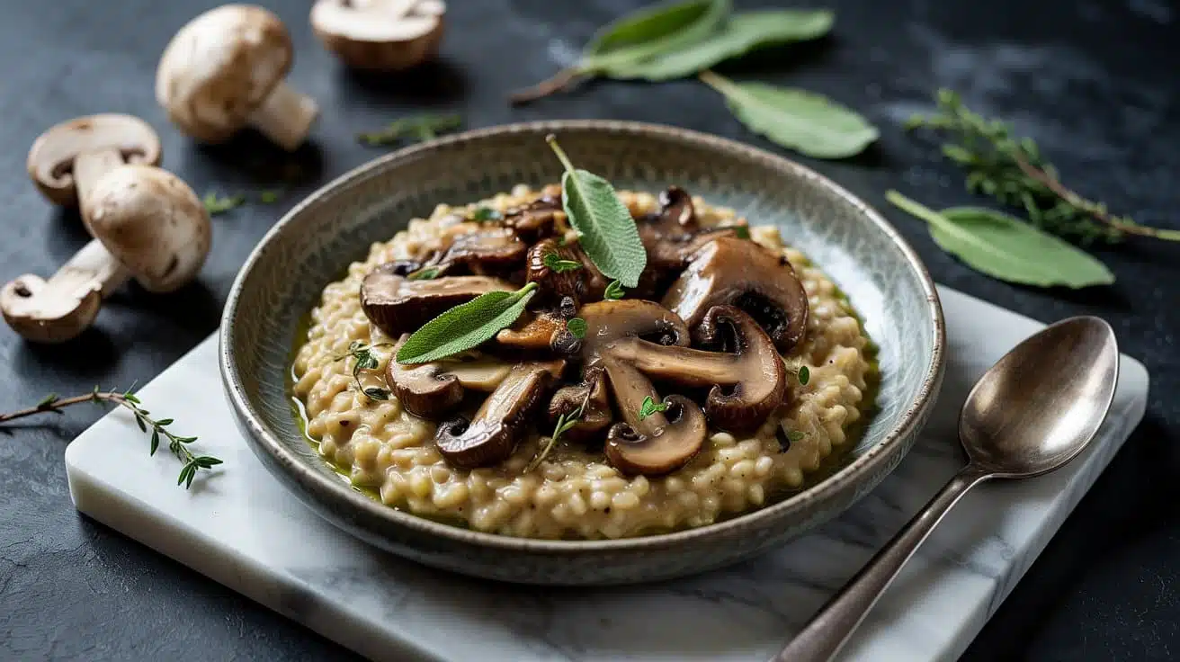 Earthy wild mushroom and sage vegan ri