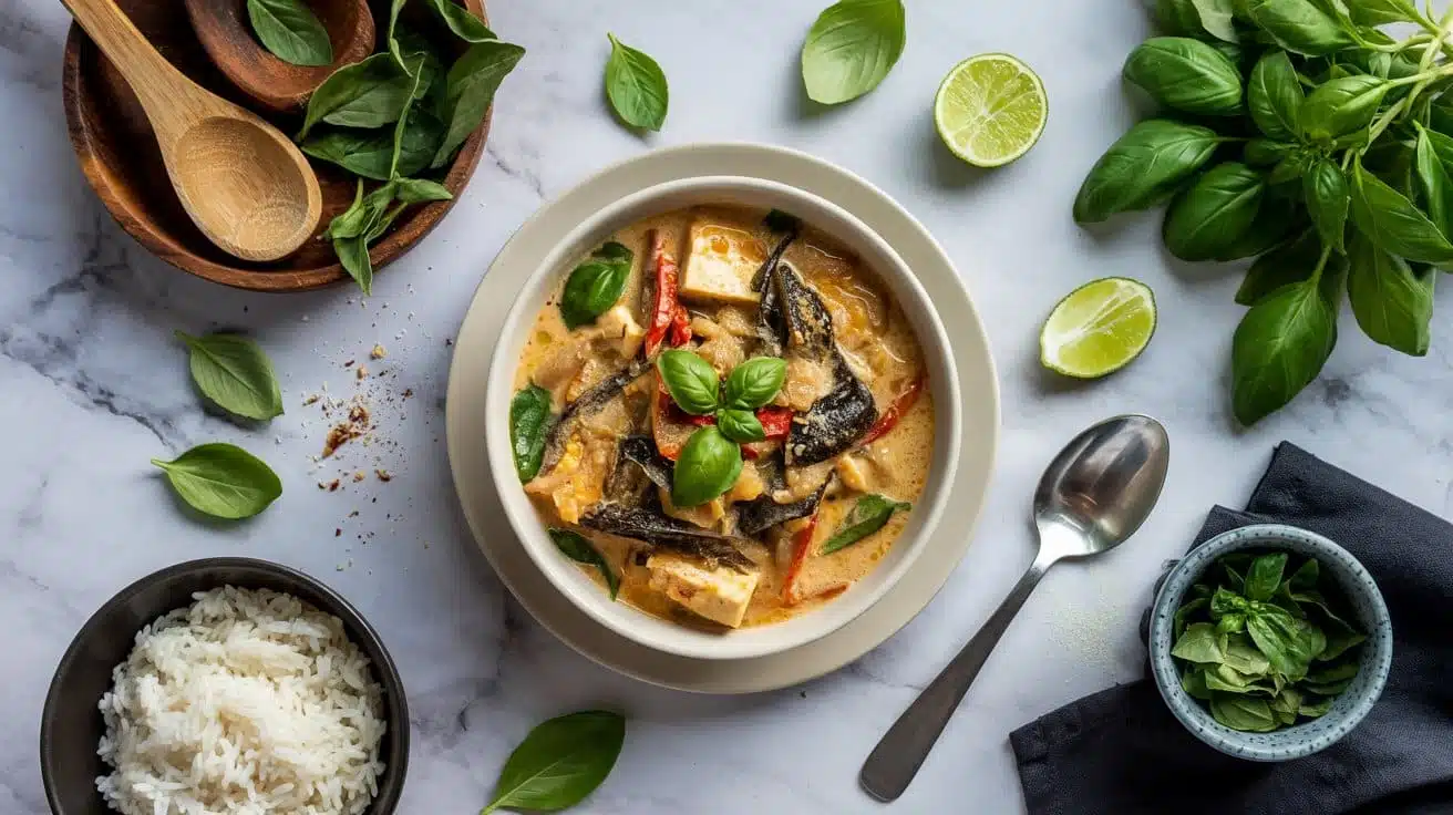 Fragrant thai basil curry with silky t