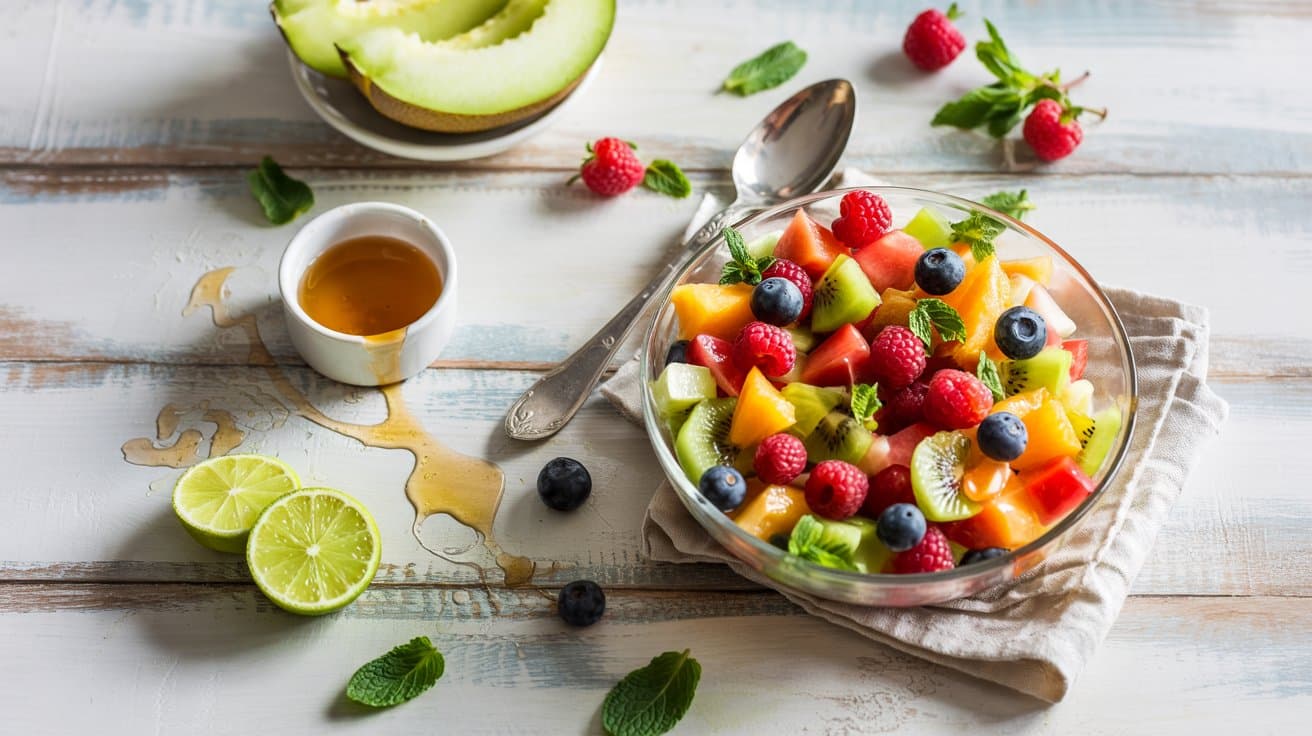 Fruit salad with honey lime dressing a a5tax
