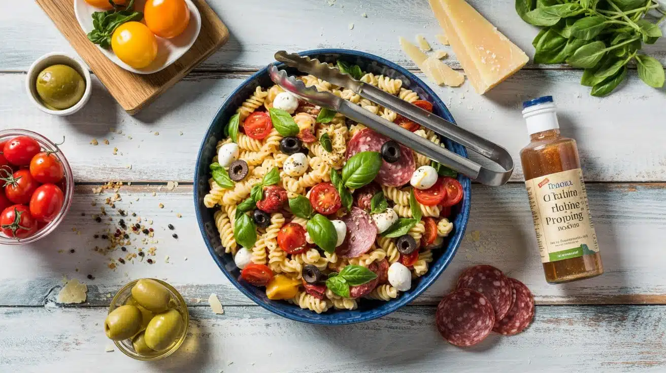 Italian pasta salad a colorful overhea fg