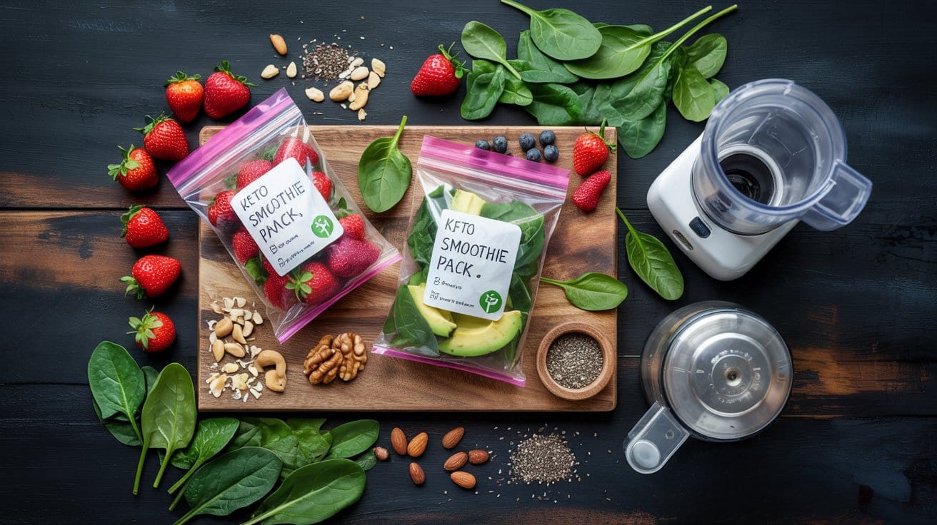 Keto smoothie packs a flat lay top dow lniha 7hrrw