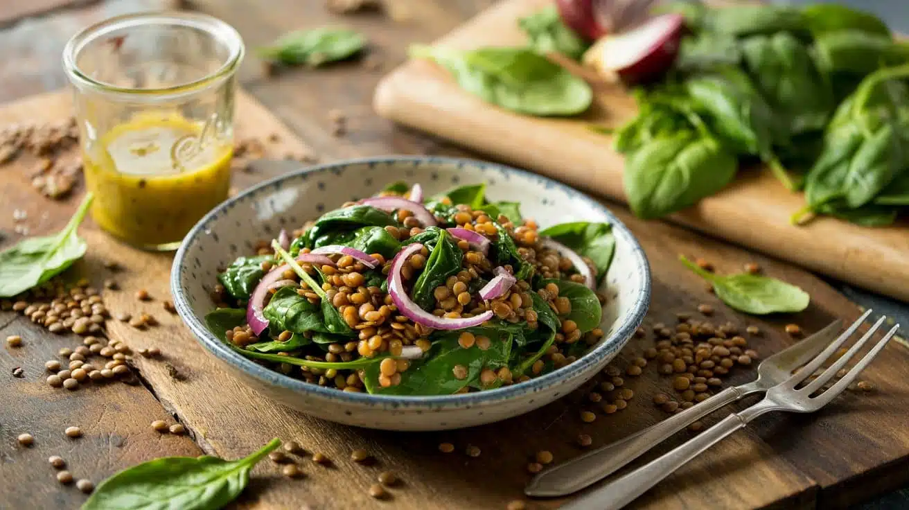 Lentil and spinach salad with dijon vi