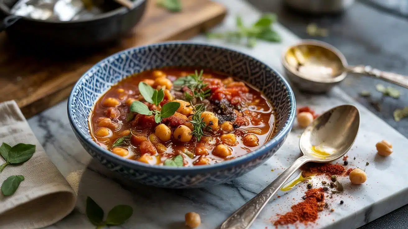 Moroccan spiced chickpea stew with ric