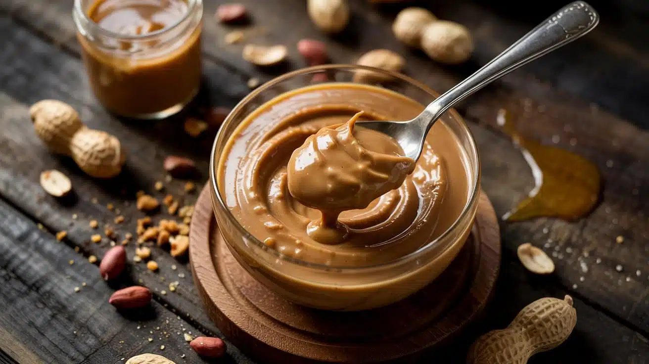 Peanut butter pudding a rich overhead