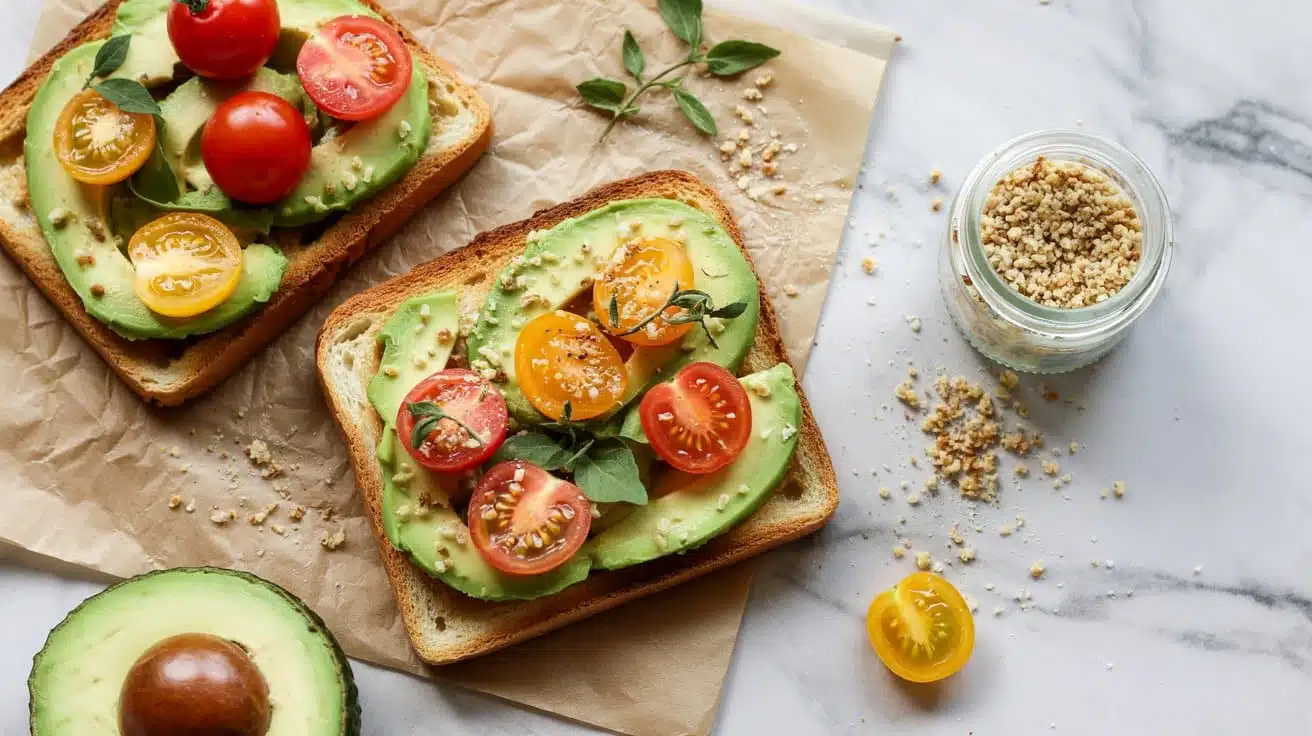 Savory avocado toast with cherry tomat to w