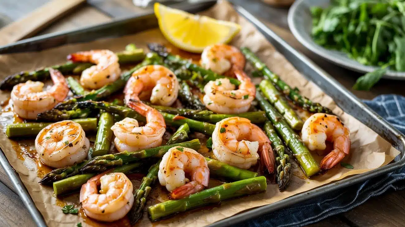 Sheet pan shrimp asparagus this quick