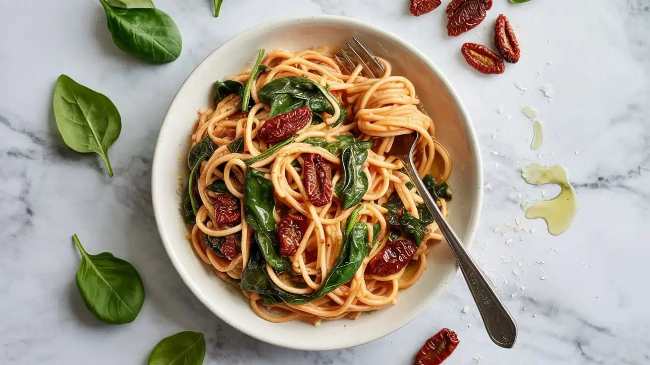 Sun dried tomato and spinach pasta bur a d5n