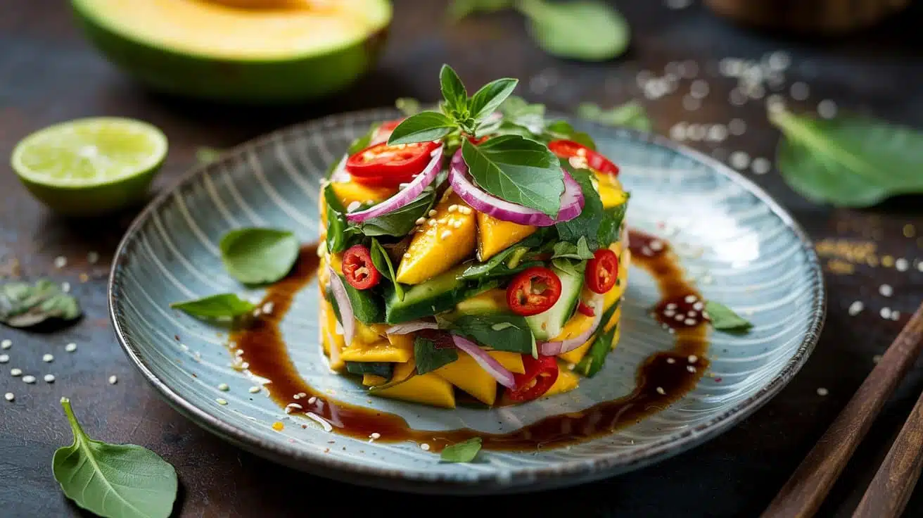 Thai mango salad stacked with tamari d su57 rsg