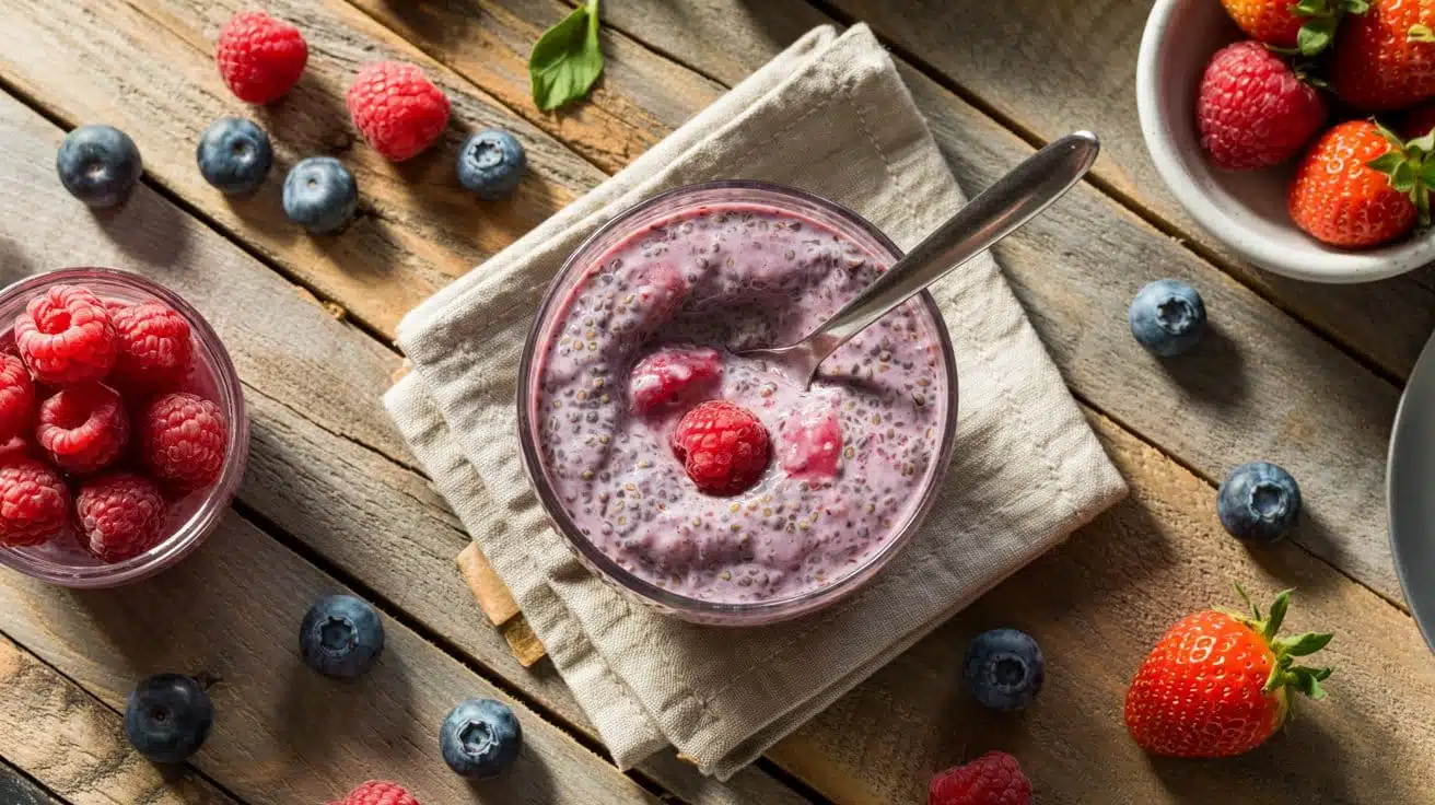 Berry chia pudding a bright top down f a