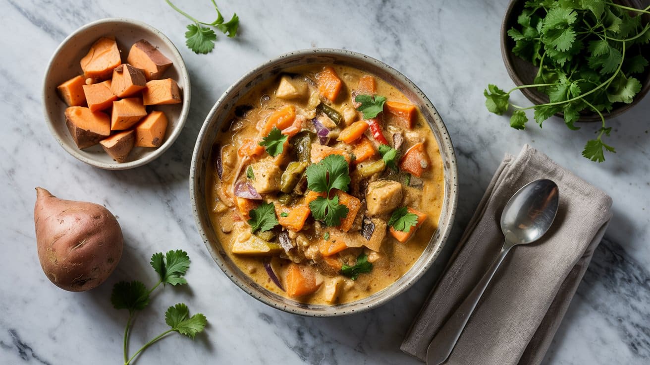 Creamy coconut curry with sweet potato aq