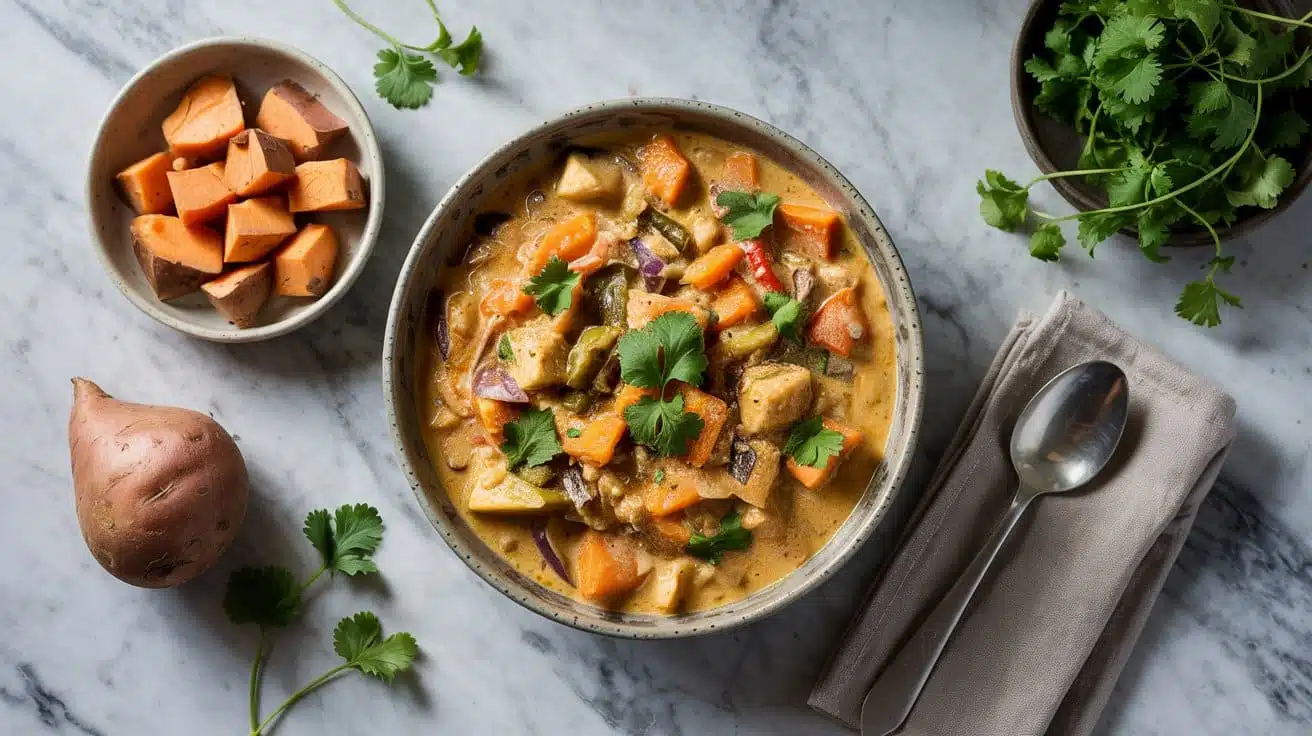Creamy coconut curry with sweet potato aq