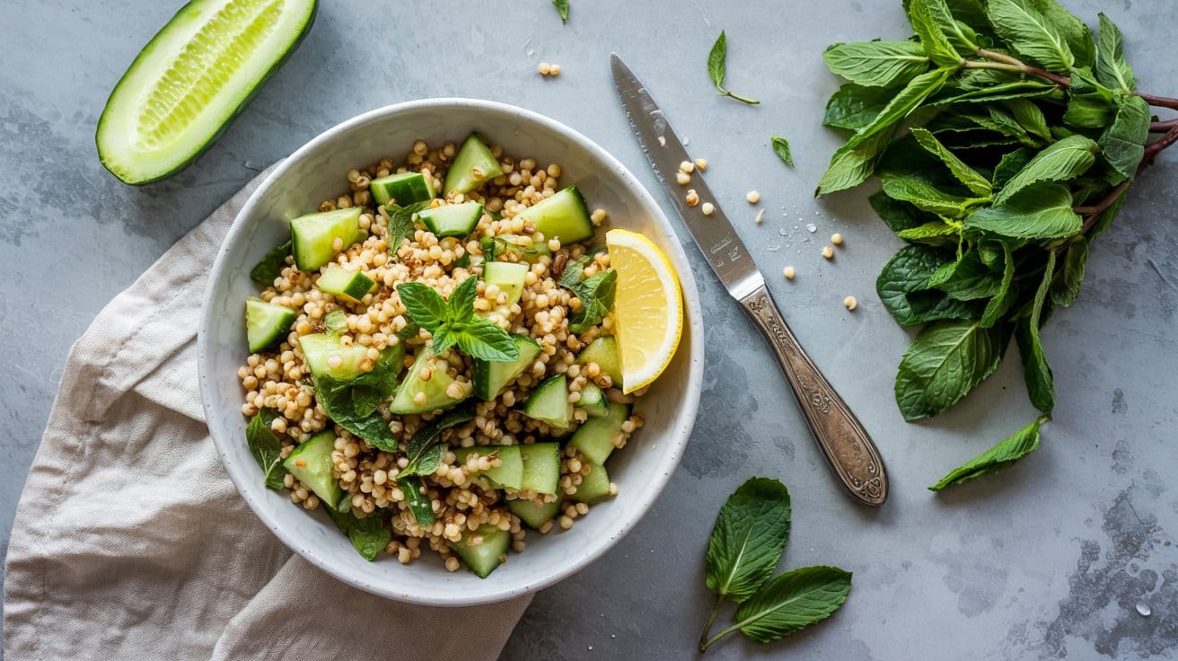 Millet salad with cucumber and mint a