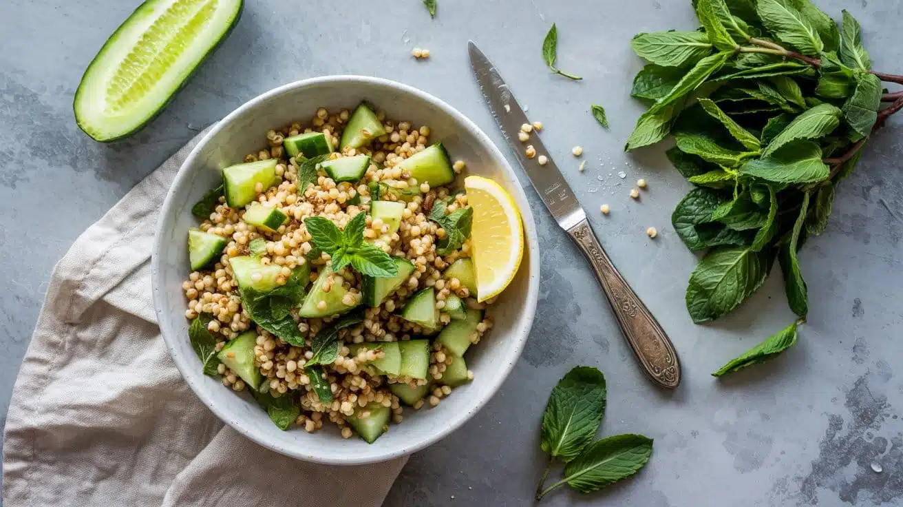 Millet salad with cucumber and mint a