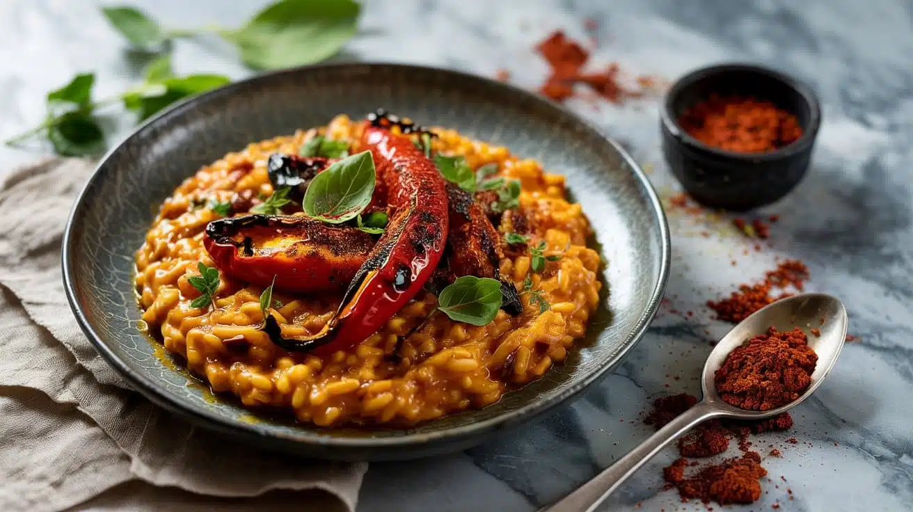 Smoky vegan risotto with paprikas robu