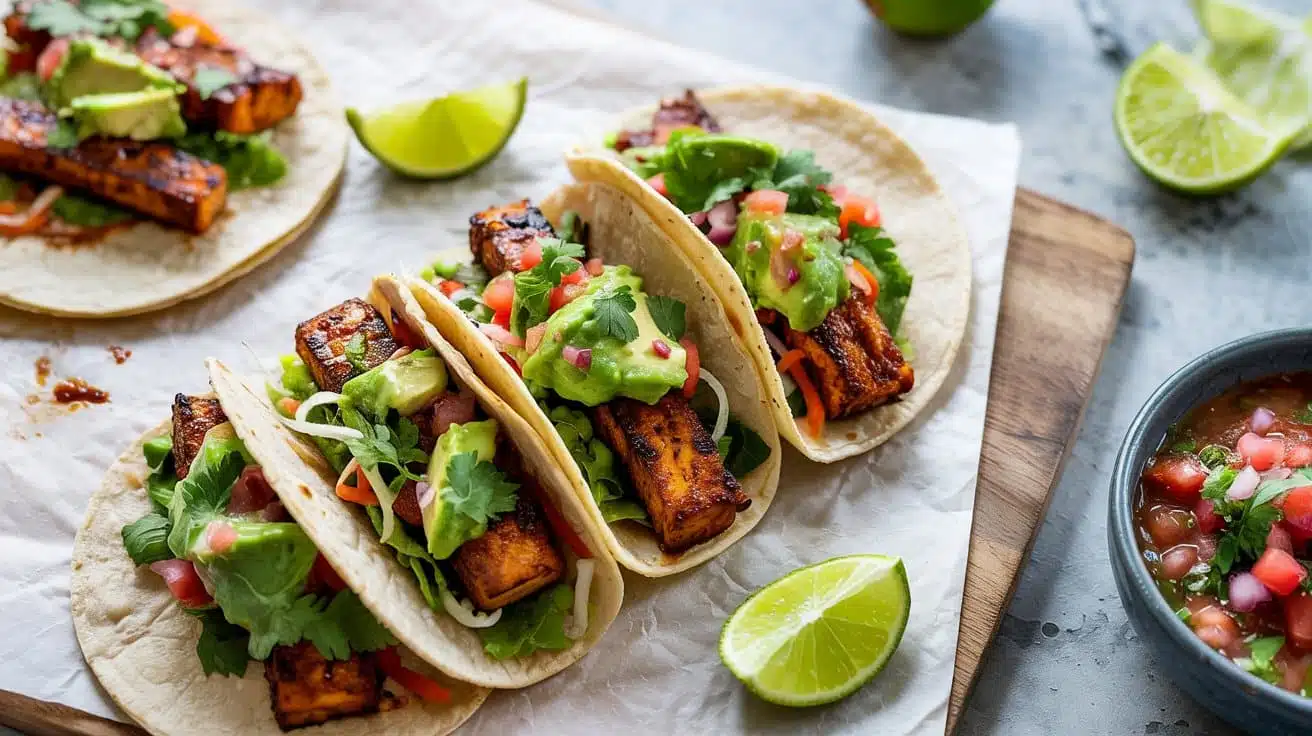 Spicy tofu tacos with bright avocado s tm sos