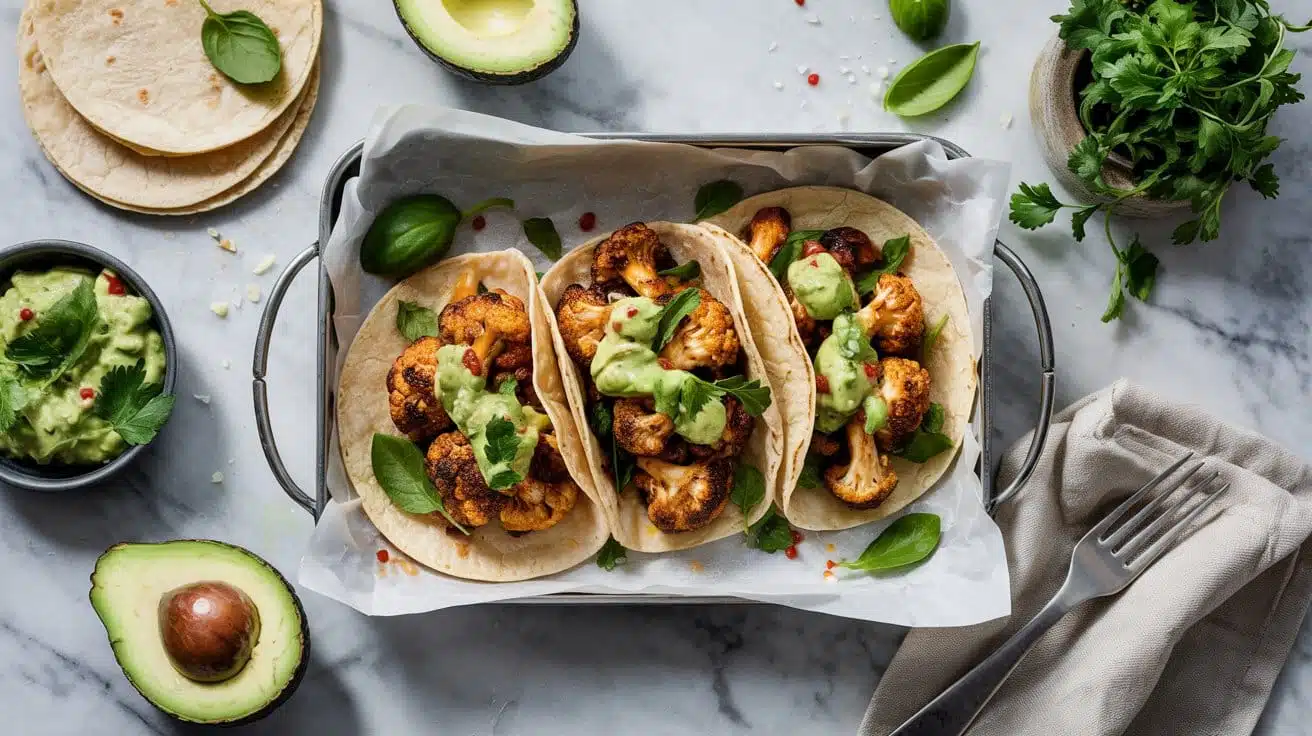 Vegan tacos served with av oanw2