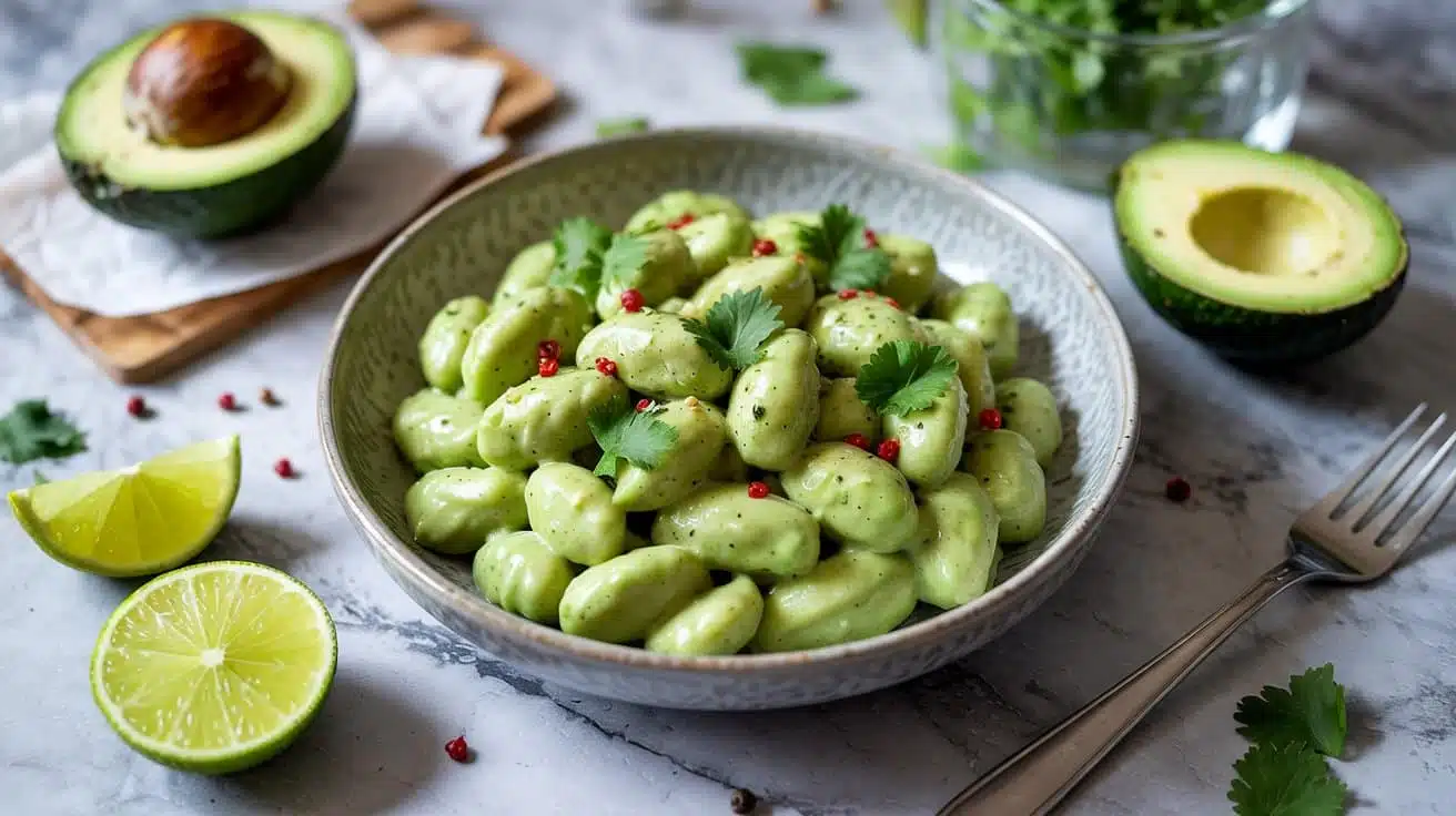 Vegan gnocchi with creamy avocado sauc qqi6kof