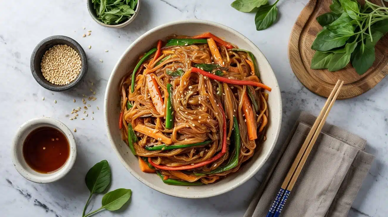 Vegan japchae sweet potato noodle stir