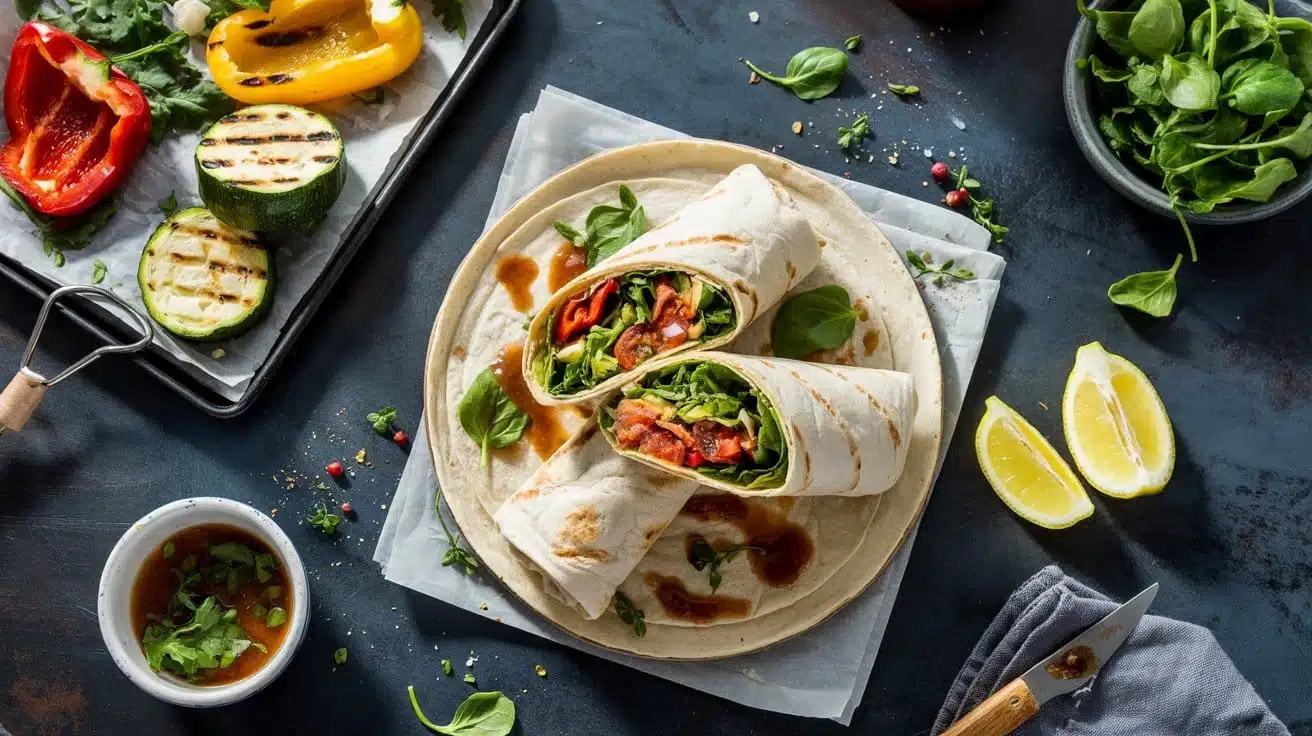 Zesty grilled veggie wraps with smoky ro sirew