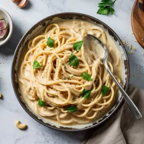 Creamy vegan alfredo pasta with cashew rjdjdu