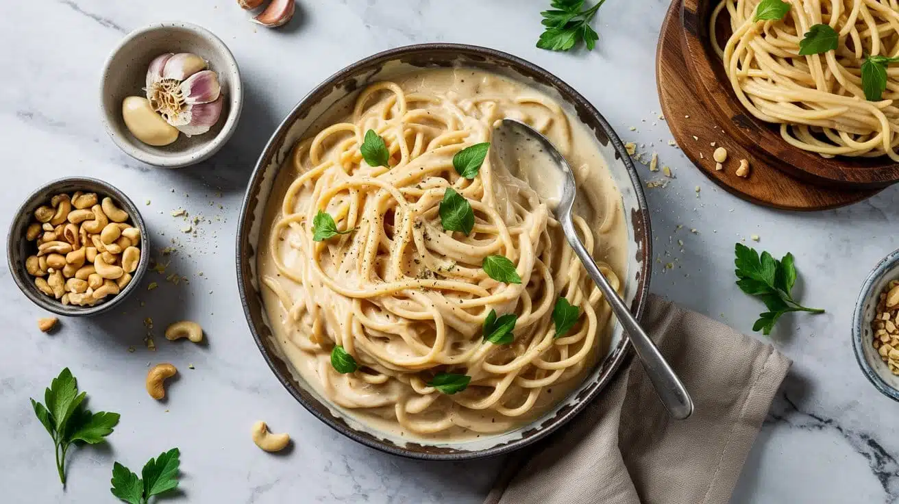 Creamy vegan alfredo pasta with cashew rjdjdu