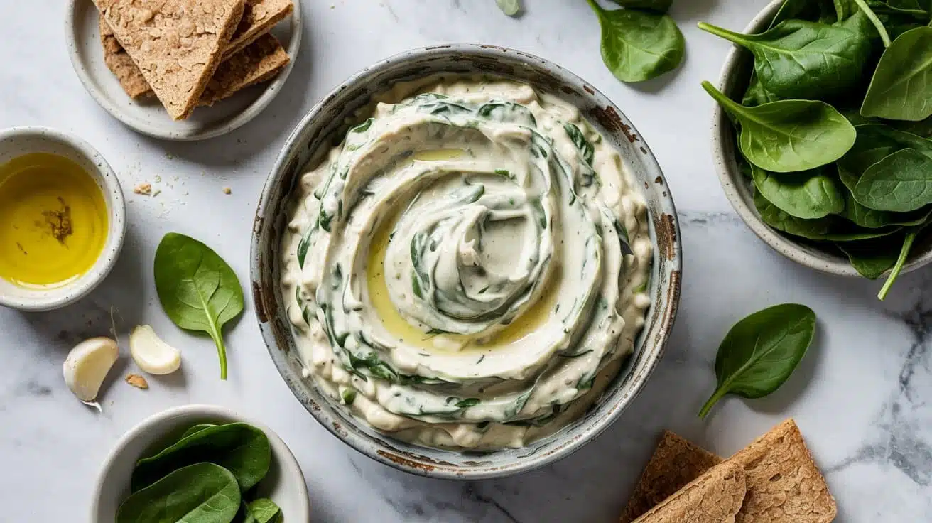 Creamy vegan tofu spinach dip