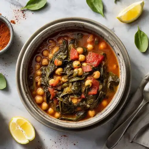 Spiced chickpea and spinach stew with