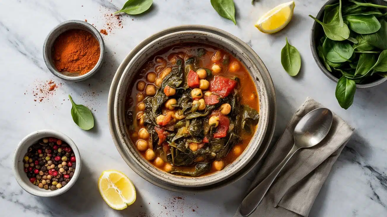 Spiced chickpea and spinach stew with