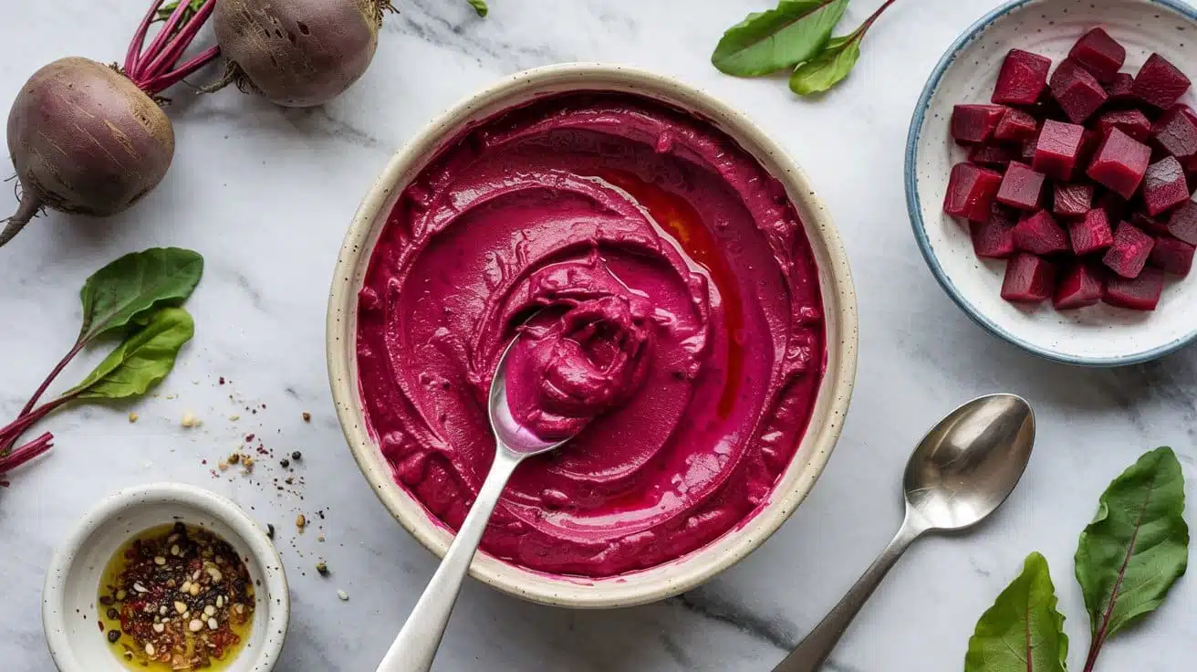 Beetroot vegan feta dip