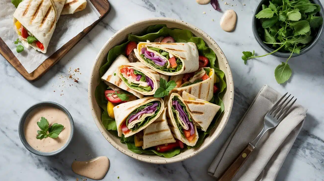 Grilled vegetable wrap bowl with vega vozhh izrxq