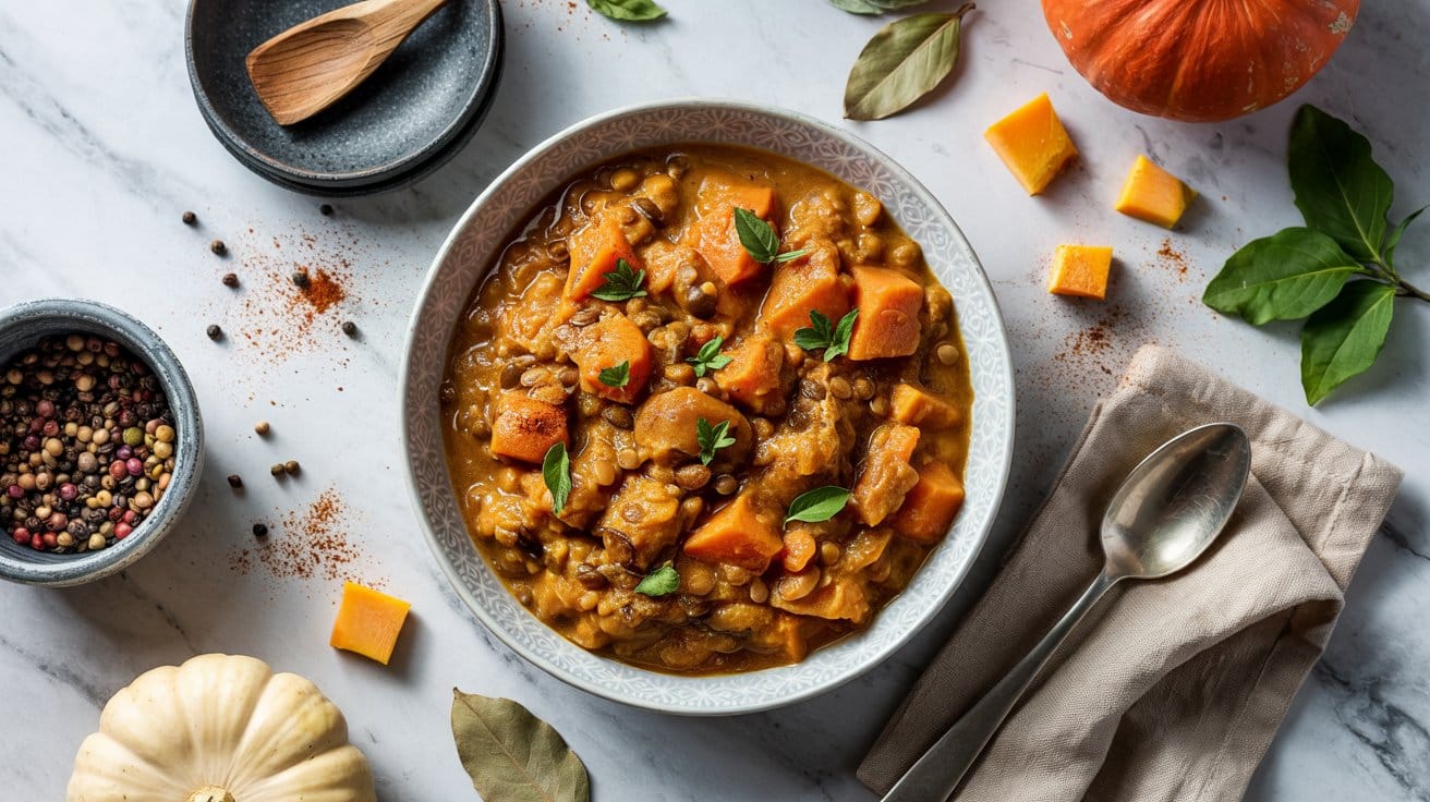 Lentil and pumpkin curry with sweet f