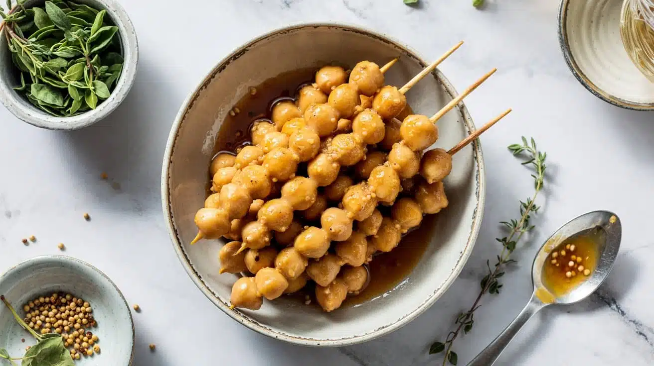 Maple mustard chickpea skewers a top byxl