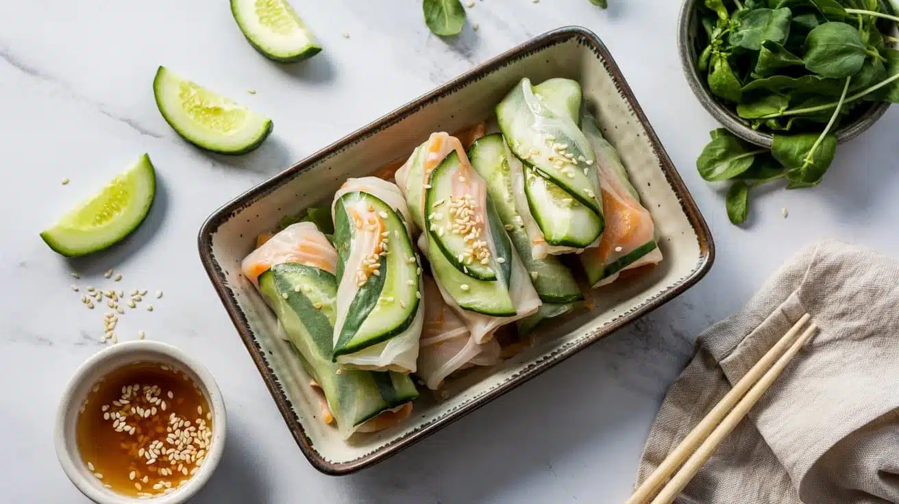 Sesame cucumber spring rolls