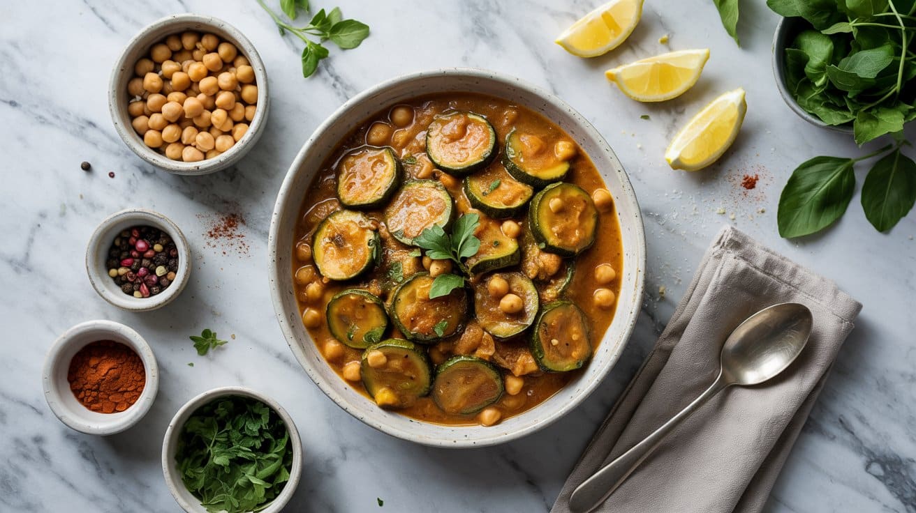 Zucchini and chickpea curry for a fre qpia