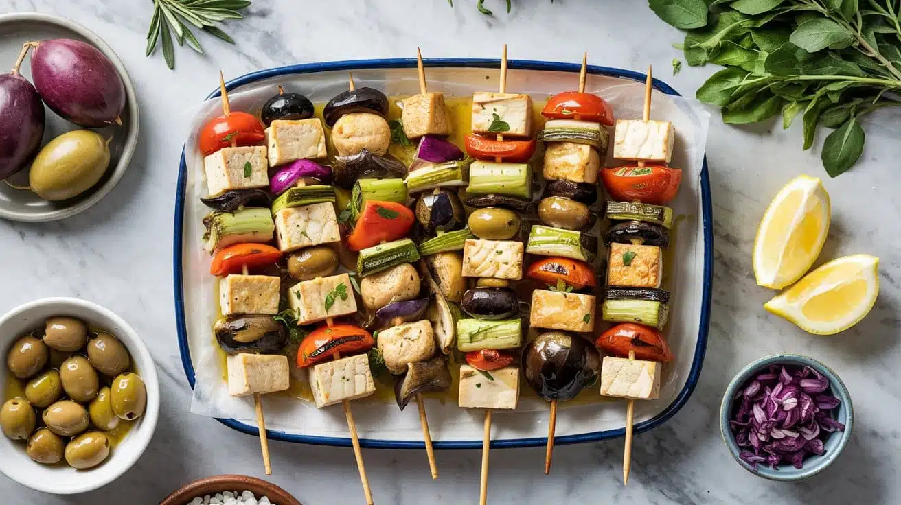 Vegetable and tofu skew