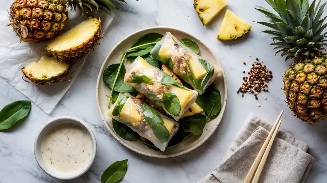 Pineapple and quinoa spring rolls a t zzaw w