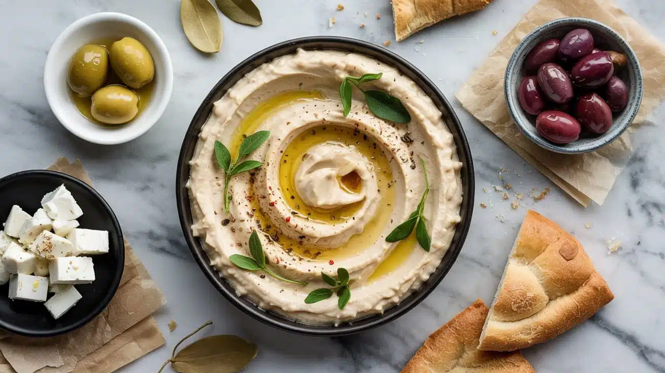 Vegan feta hummus