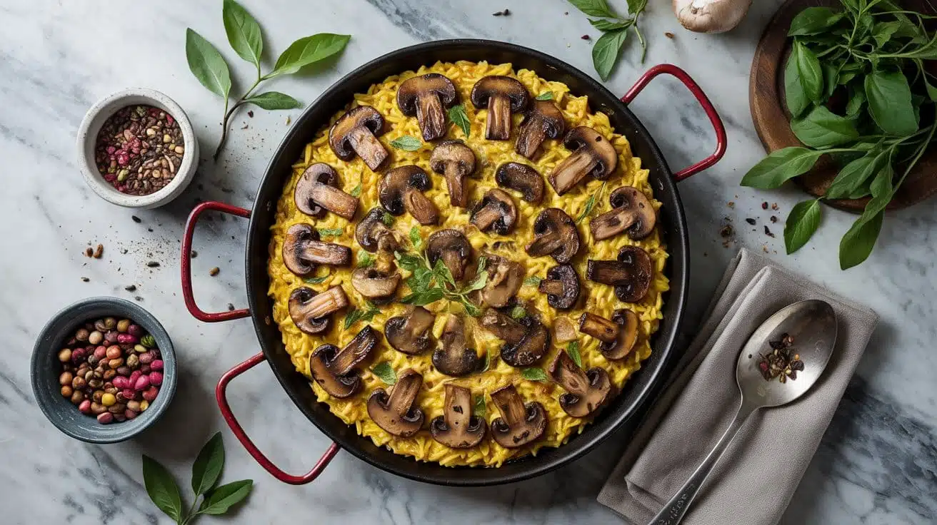 Vegan mushroom paella with saffron go