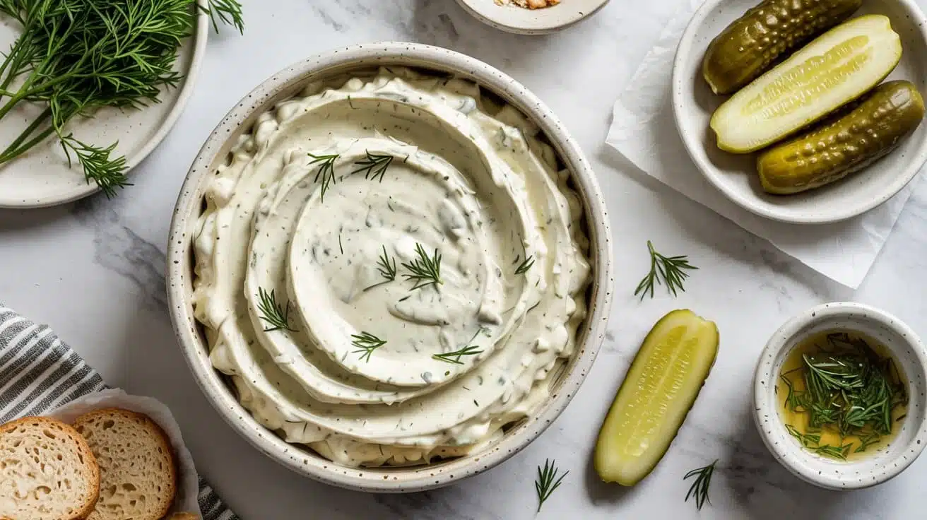 Zesty dill pickle tofu dip