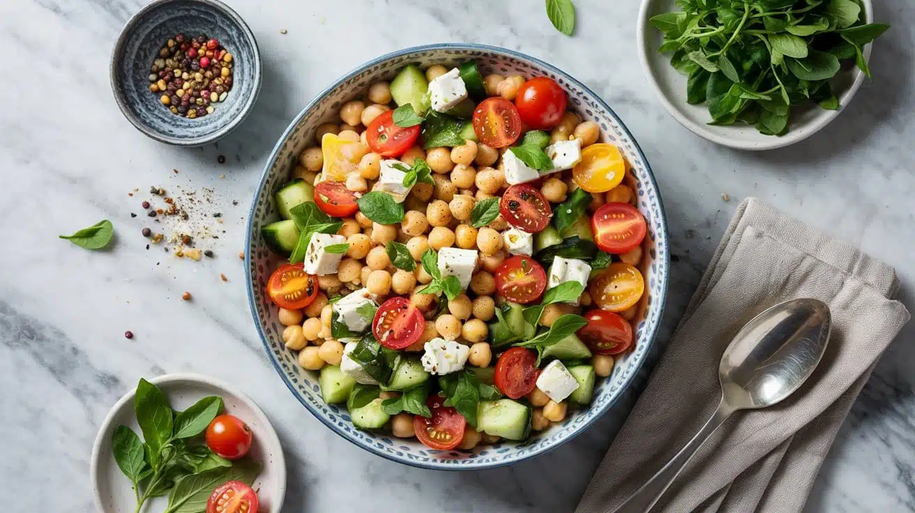 Chickpea and feta bowl with cherry to 8