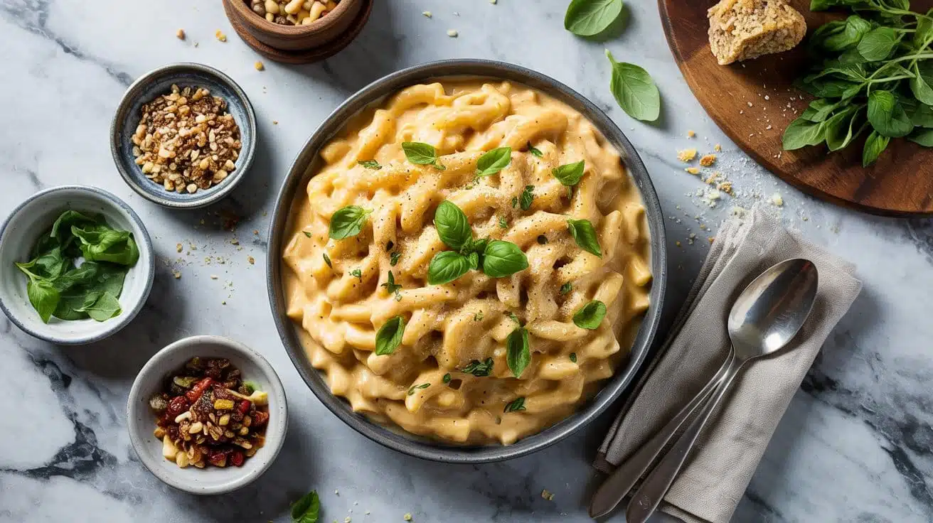 Gluten free vegan mac cheese with veg