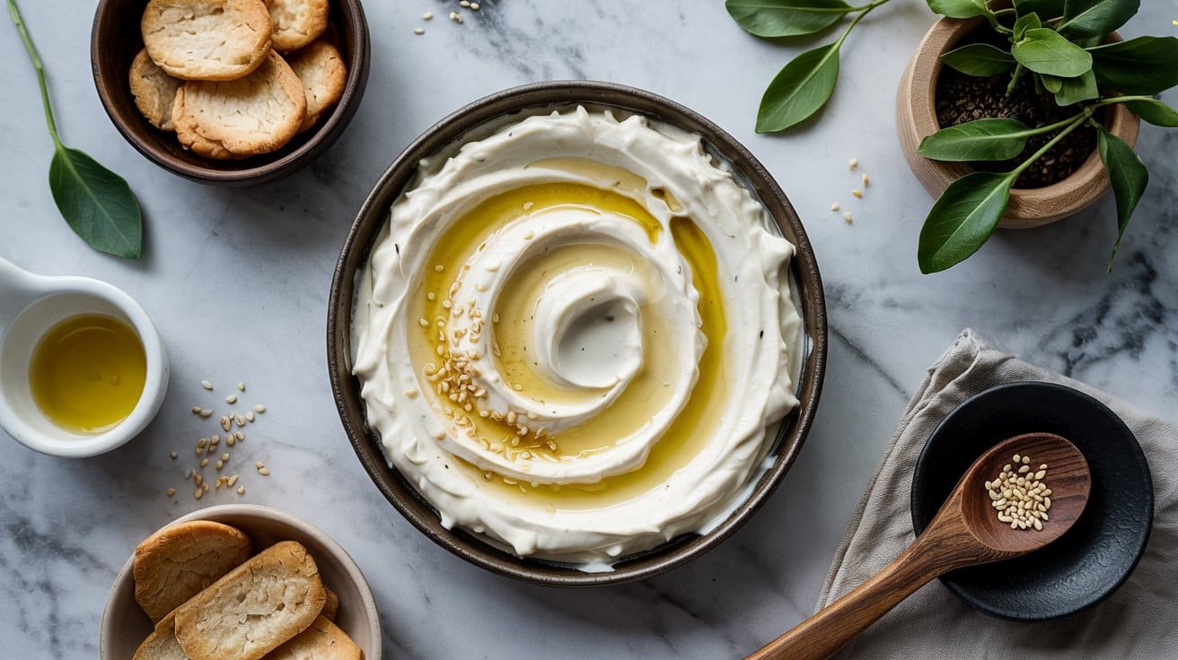 Miso infused vegan feta dip