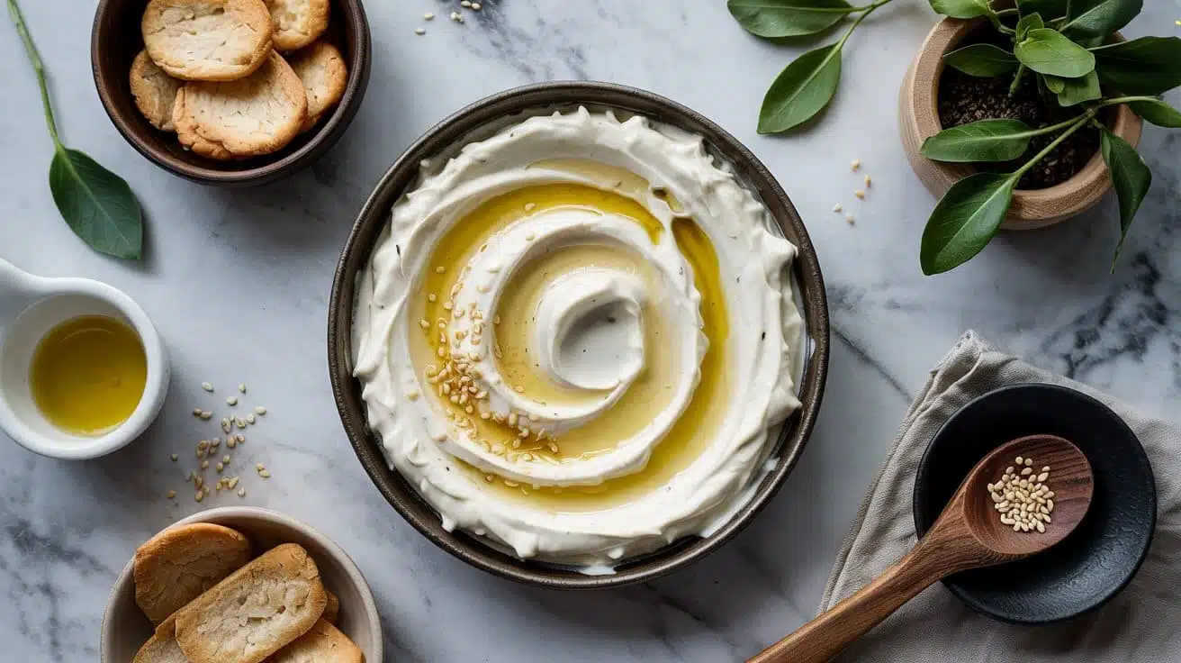 Miso infused vegan feta dip