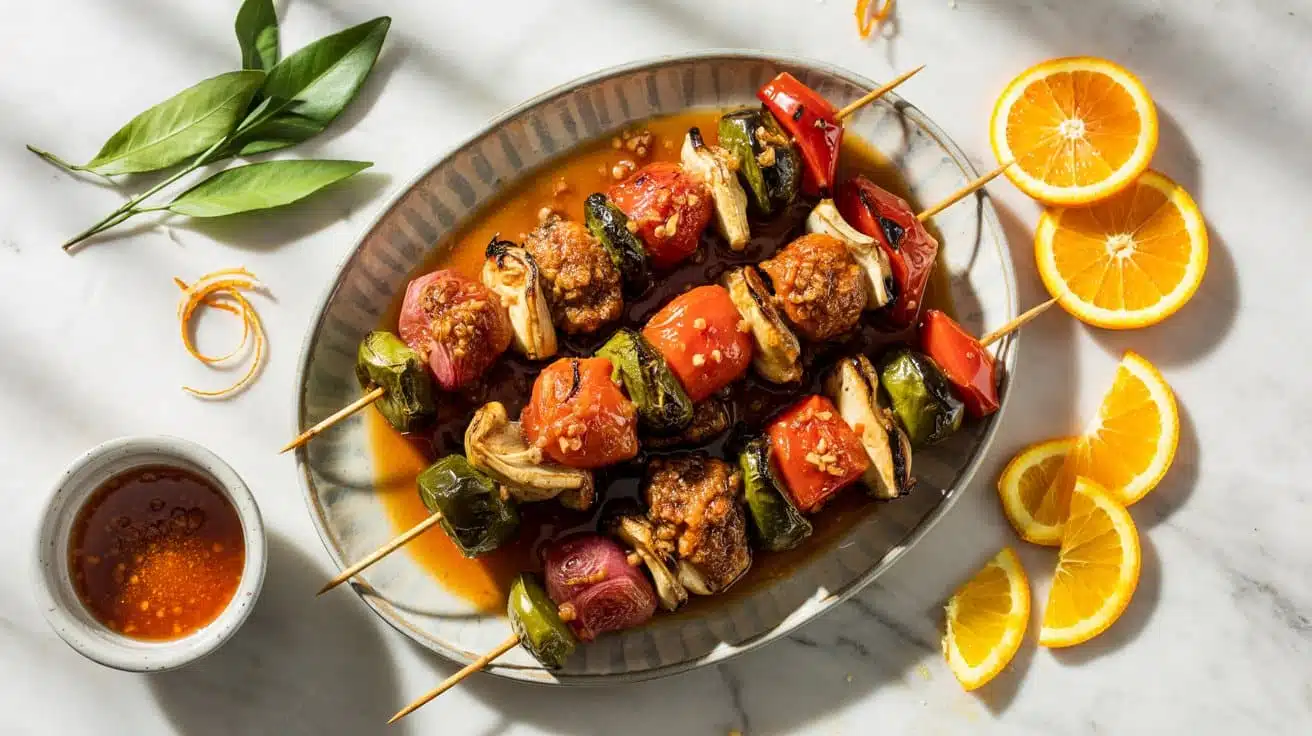 Zesty orange glazed vegetable skewers q