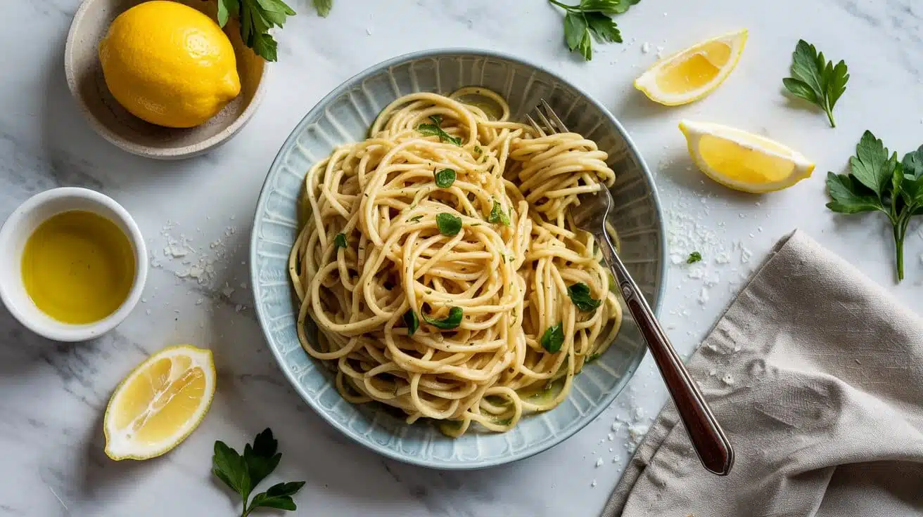 Quick garlic lemon pasta with zesty s