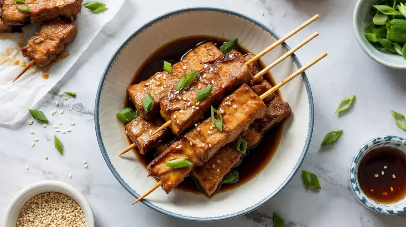 Sesame teriyaki tempeh skewers a top qclnqs9